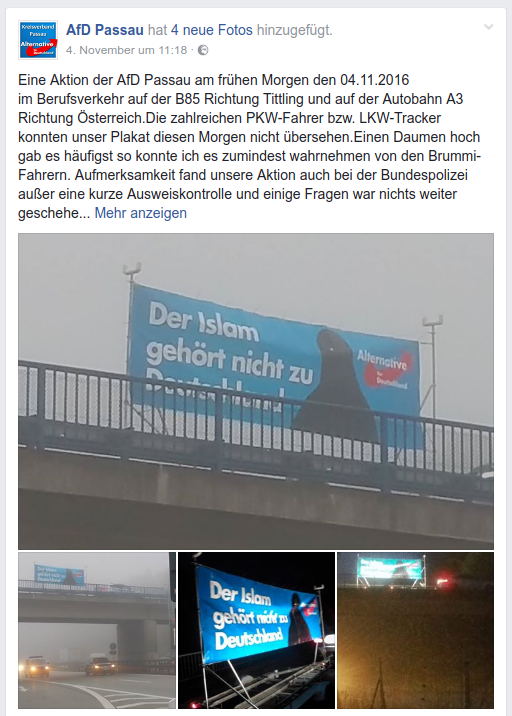 Islamophobe Transparentaktion der AfD Passau in Passau